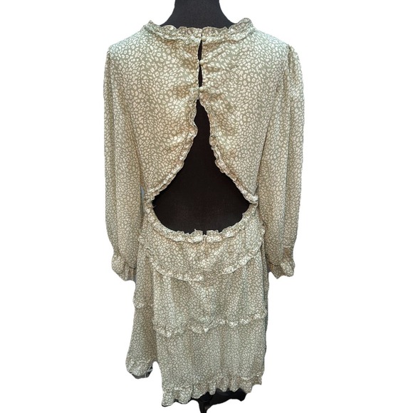 Sundress Women's Dress Large Green Ruffles White Print Open Back Long Sleeves - Picture 10 of 16